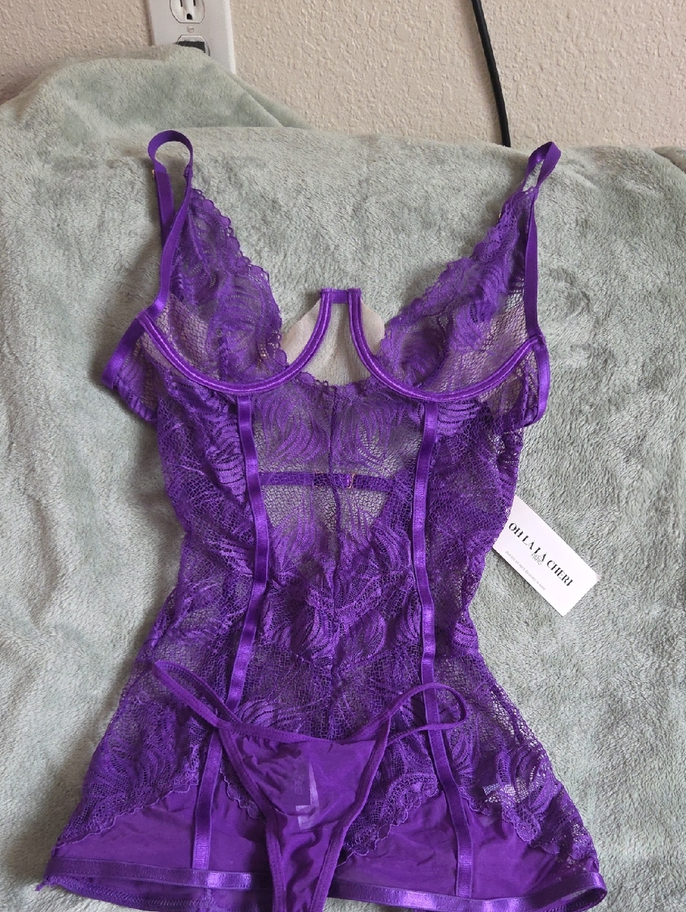 Sheer Purple Lace Chemise with Matching G-String